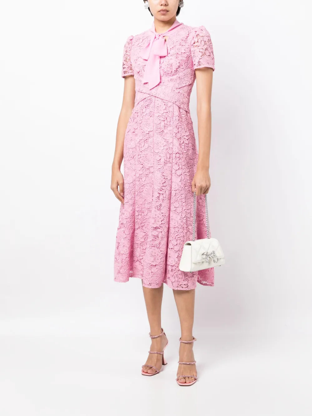 Crossover-Detail Laced Midi Dress