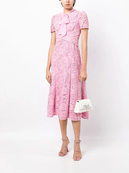 Crossover-Detail Laced Midi Dress