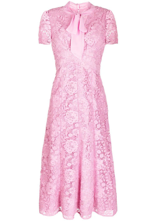 Crossover-Detail Laced Midi Dress