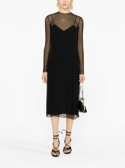 Layered Semi-Sheer Silk Midi Dress