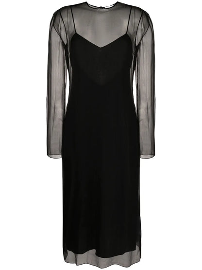 Layered Semi-Sheer Silk Midi Dress