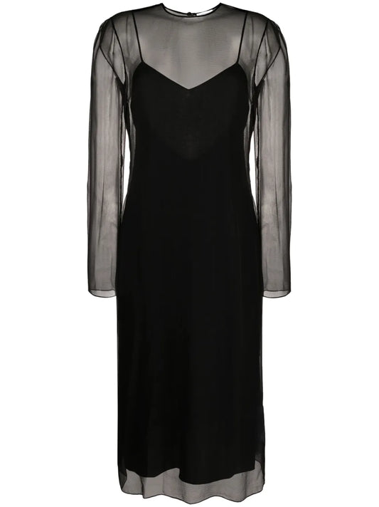 Layered Semi-Sheer Silk Midi Dress
