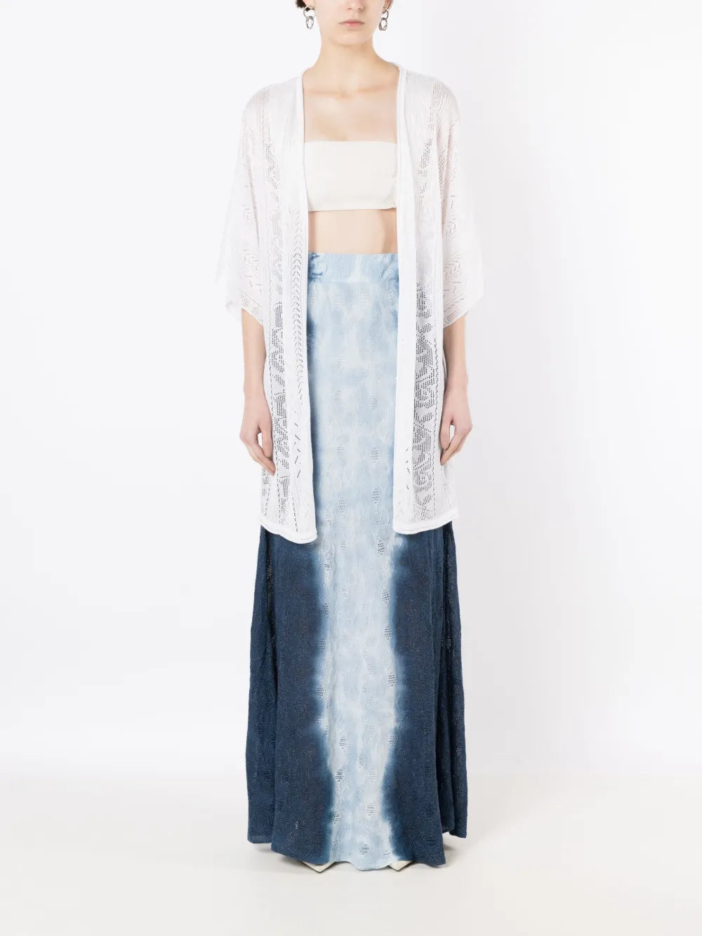 Bleached-Effect Pointelle Maxi Skirt