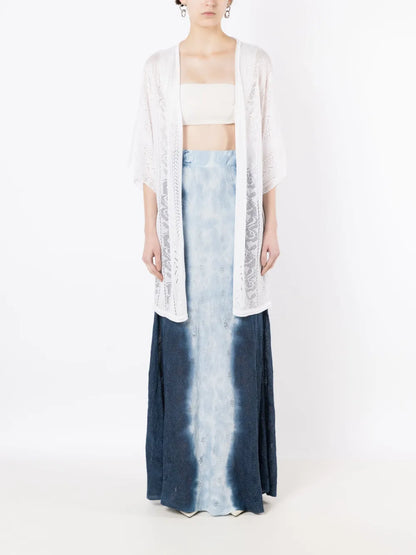 Bleached-Effect Pointelle Maxi Skirt