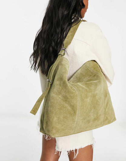 Suede Tote Bag With Buckle