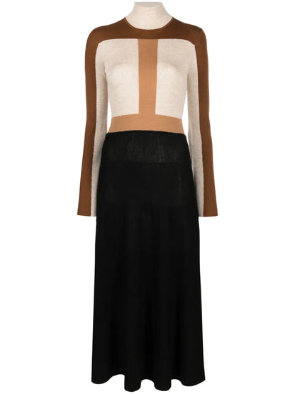 Colour-Block Knitted Wool Dress