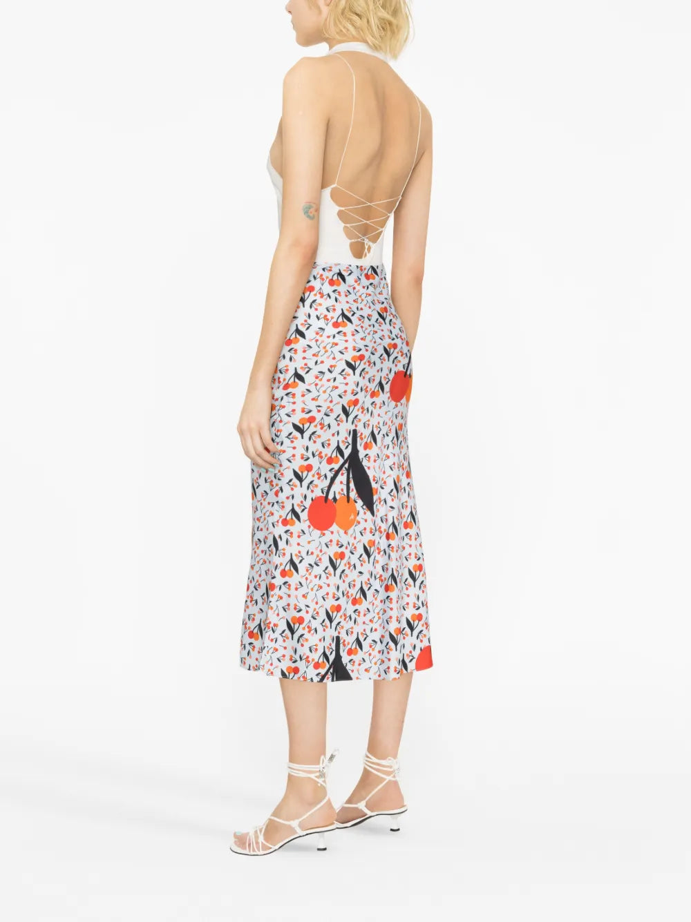 Cherry-Print Twill Midi Skirt