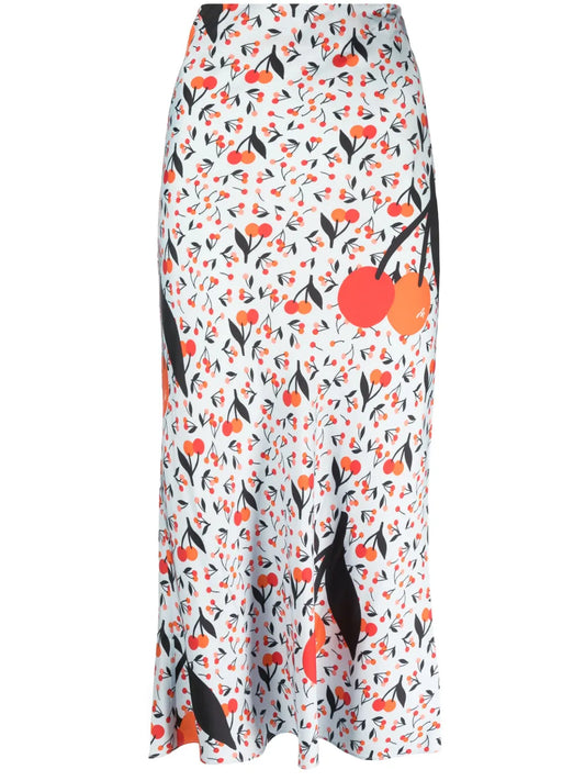 Cherry-Print Twill Midi Skirt