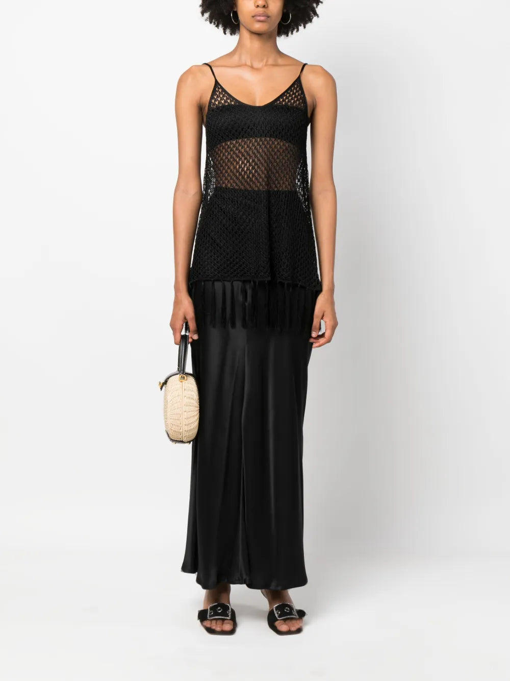 Open-Knit Fringed Top