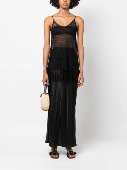 Open-Knit Fringed Top