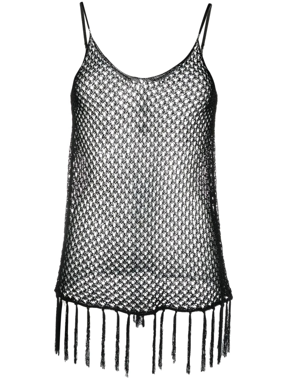 Open-Knit Fringed Top