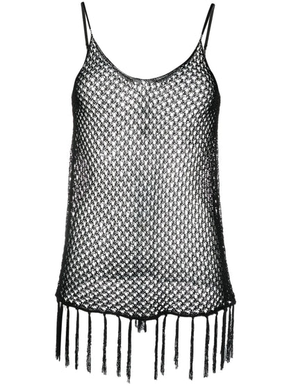 Open-Knit Fringed Top