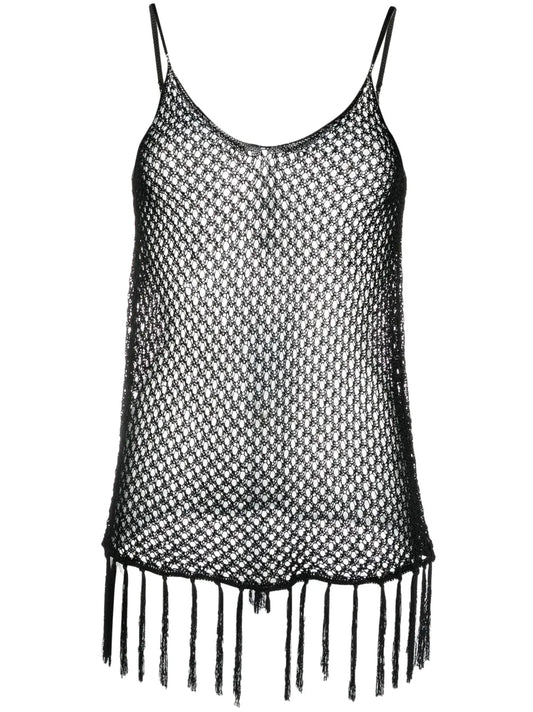 Open-Knit Fringed Top