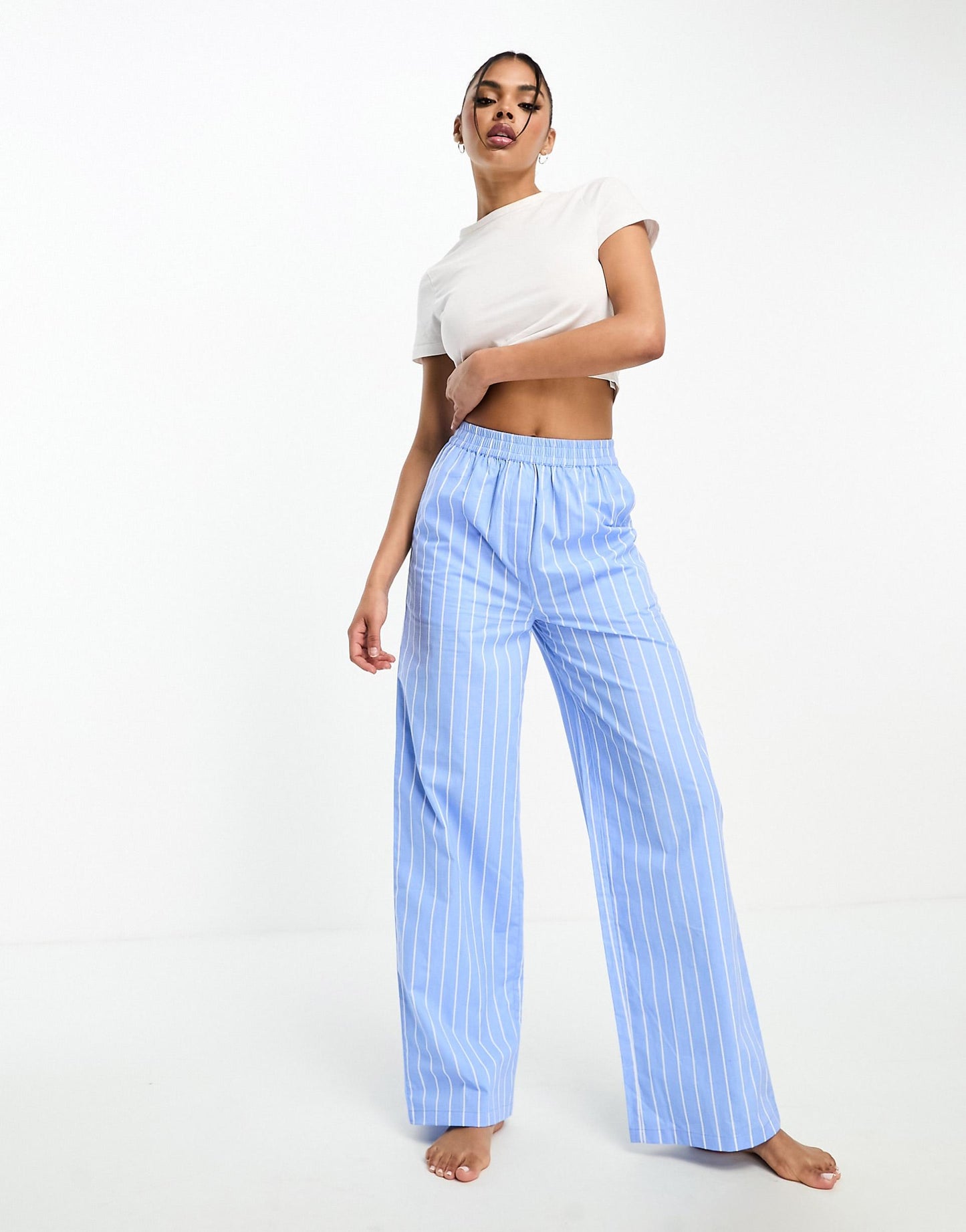 Oversized Cotton Wide Leg Stripe Pyjama Bottoms