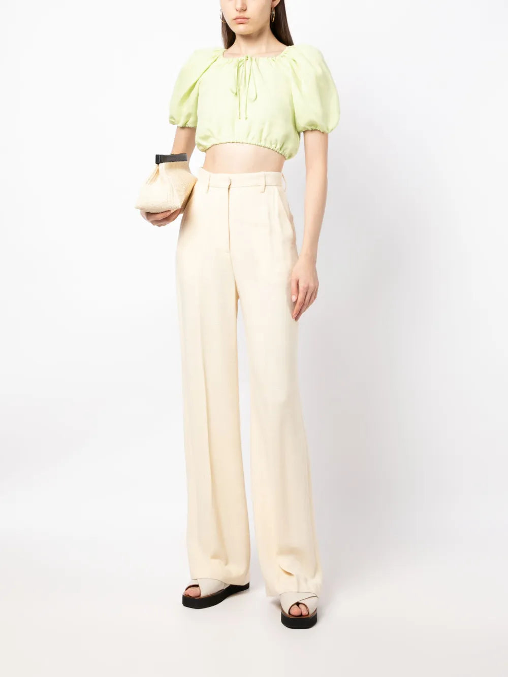 Short-Sleeve Linen Crop Top
