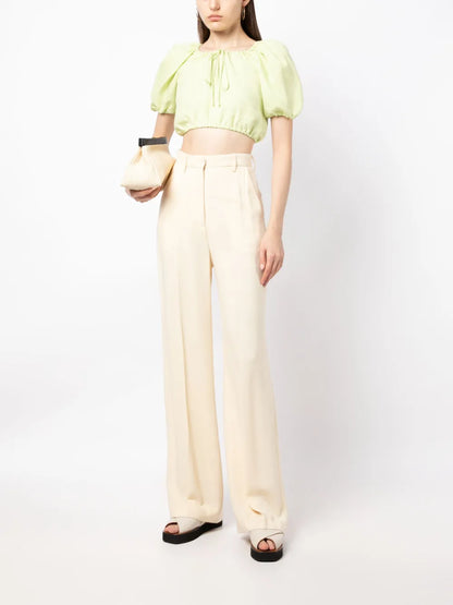 Short-Sleeve Linen Crop Top