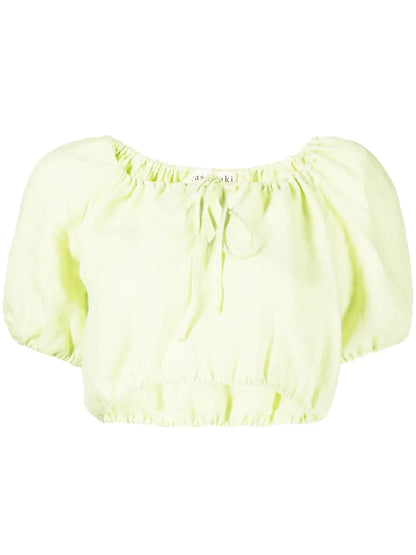 Short-Sleeve Linen Crop Top