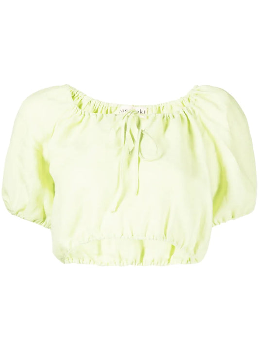 Short-Sleeve Linen Crop Top