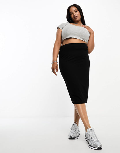 Curve Jersey Pencil Midi Skirt