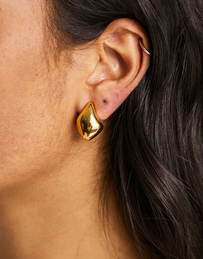 14K Gold Plated Earrings With Molten Stud Design