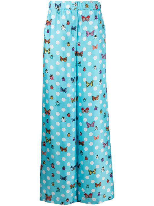 Butterflies Wide-Leg Silk Trousers