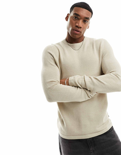 Crew Neck Textured Knit Jumper