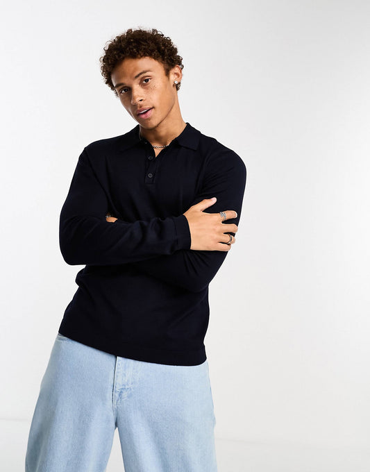 Knitted Long Sleeve Polo