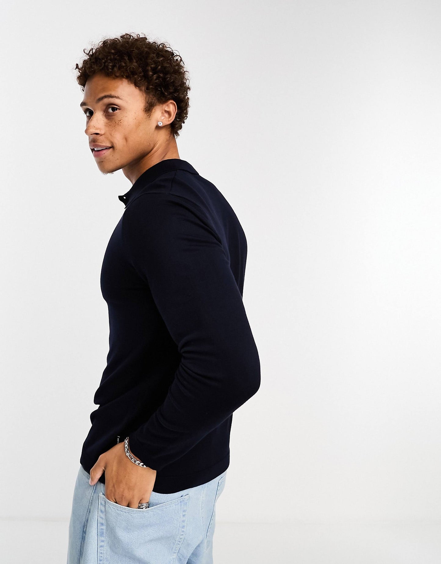 Knitted Long Sleeve Polo