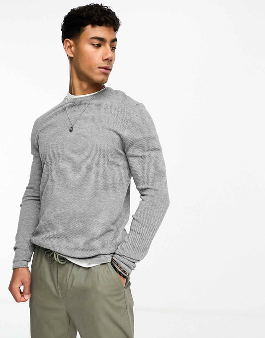 Crew Neck Textured Knit Jumper