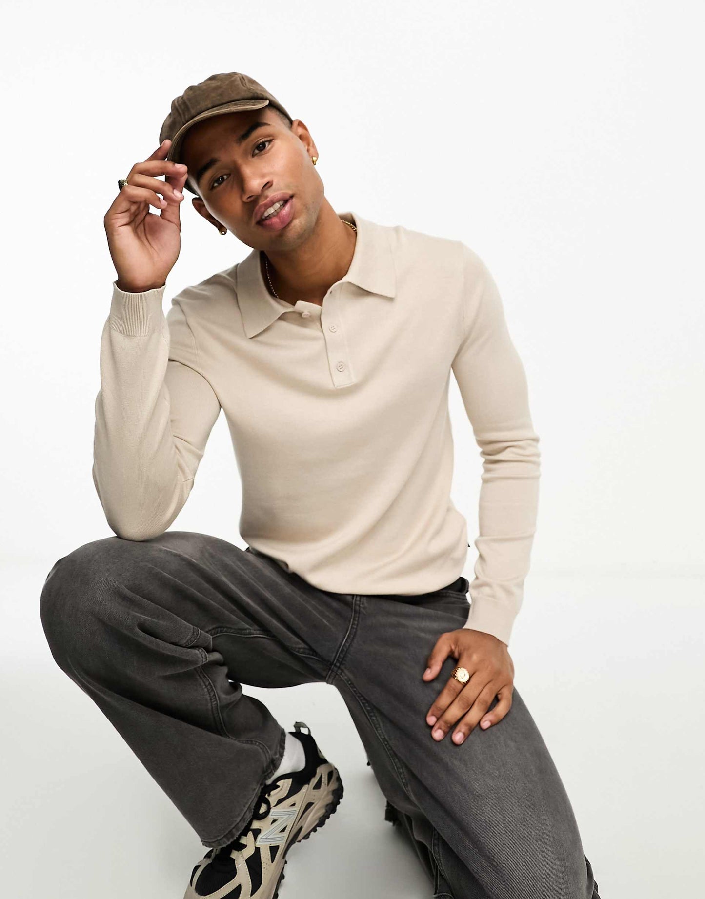 Knitted Long Sleeve Polo