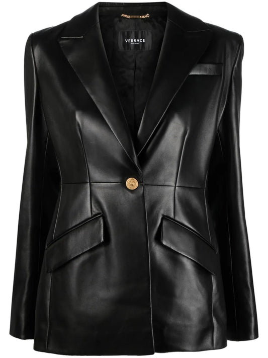 Single-Breasted Leather Blazer