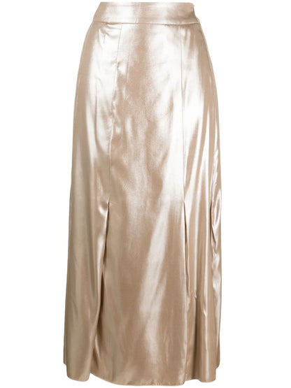 Laminated-Twill Midi Skirt