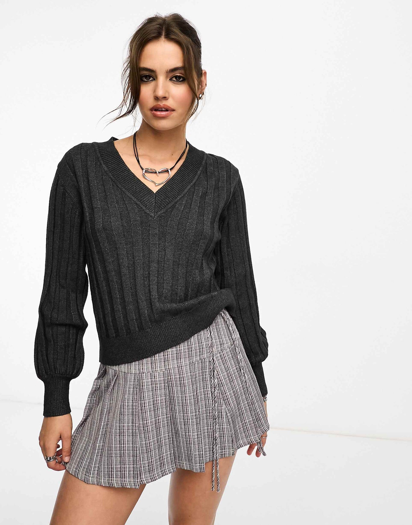Knitted Rib V Neck Jumper