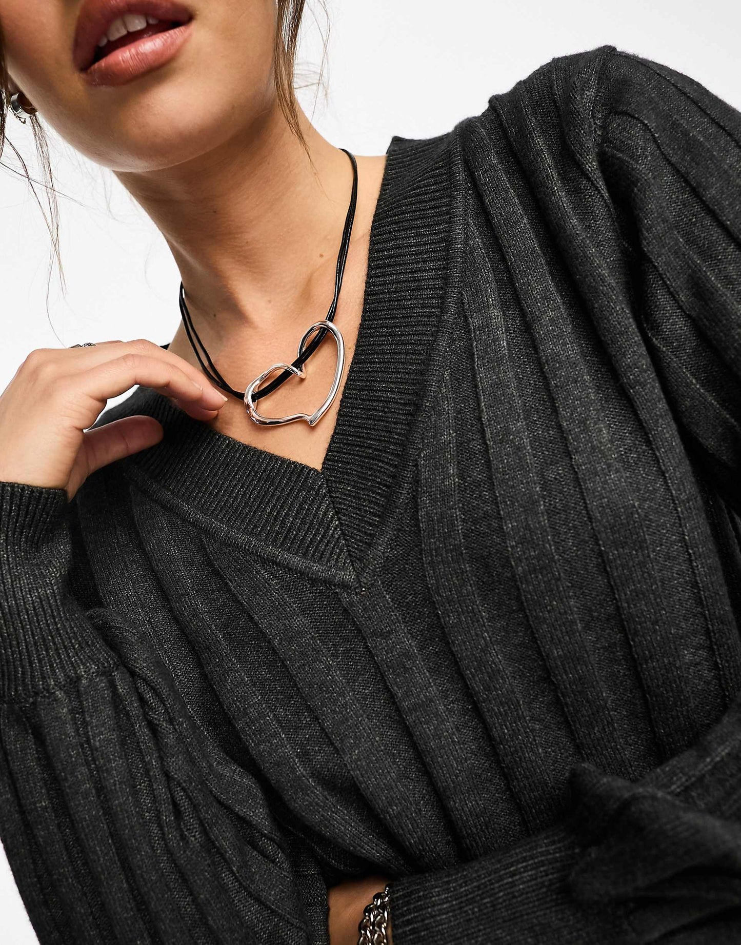 Knitted Rib V Neck Jumper