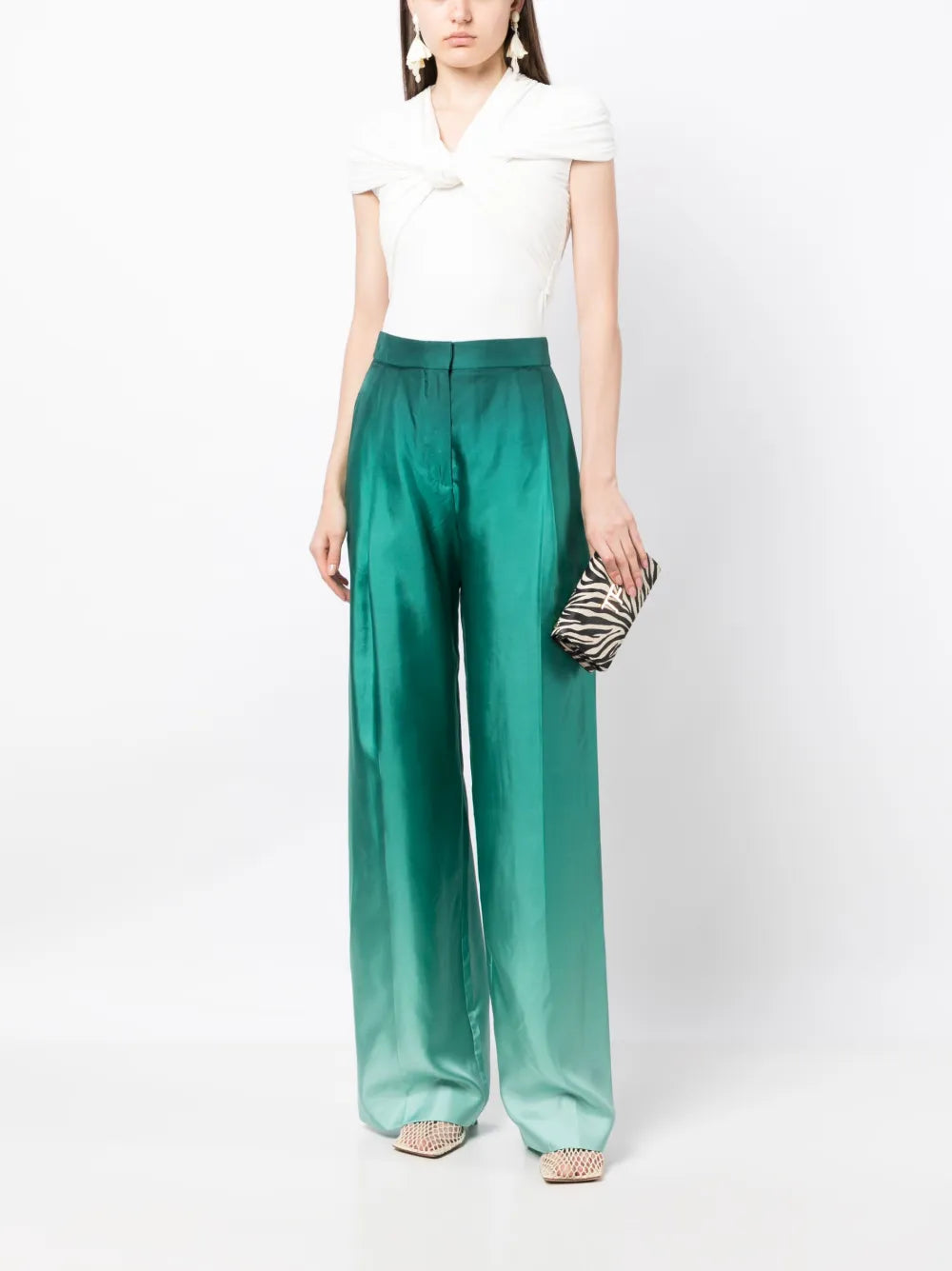 Ombré-Effect Silk Palazzo Trousers