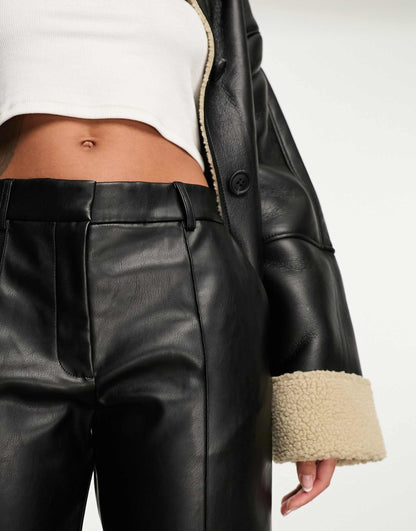 Leather Look Cropped Tapered Trousers