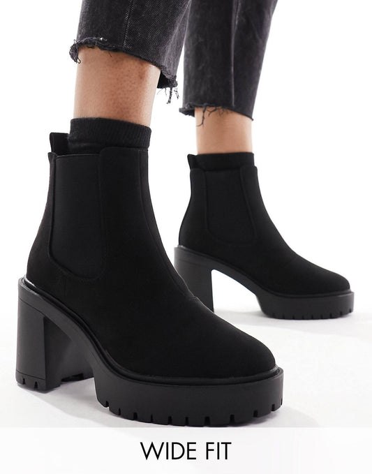 Wide Fit Elma Heeled Chunky Chelsea Boots