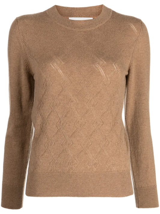Pointelle-Argyle Knit Cashmere Jumper