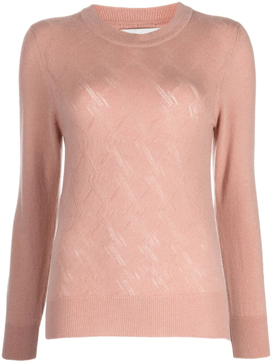 Pointelle-Argyle Knit Cashmere Jumper