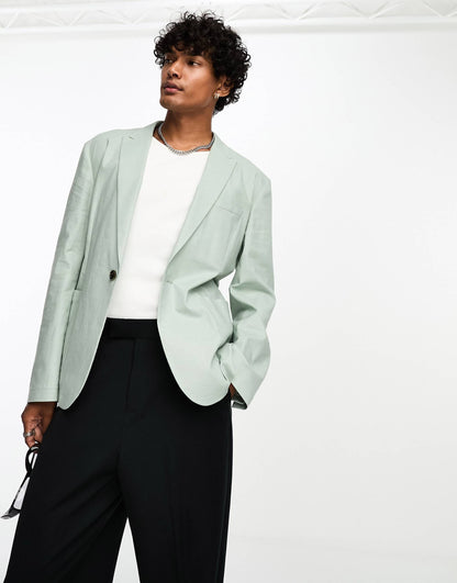 Skinny Linen Mix Suit Jacket