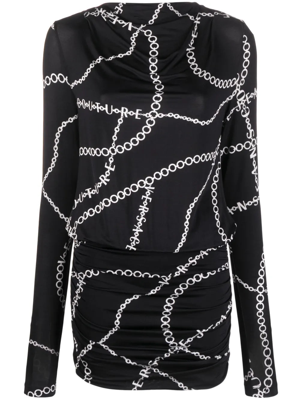 Necklace-Print Open-Back Minidress