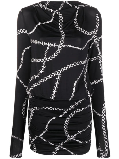 Necklace-Print Open-Back Minidress