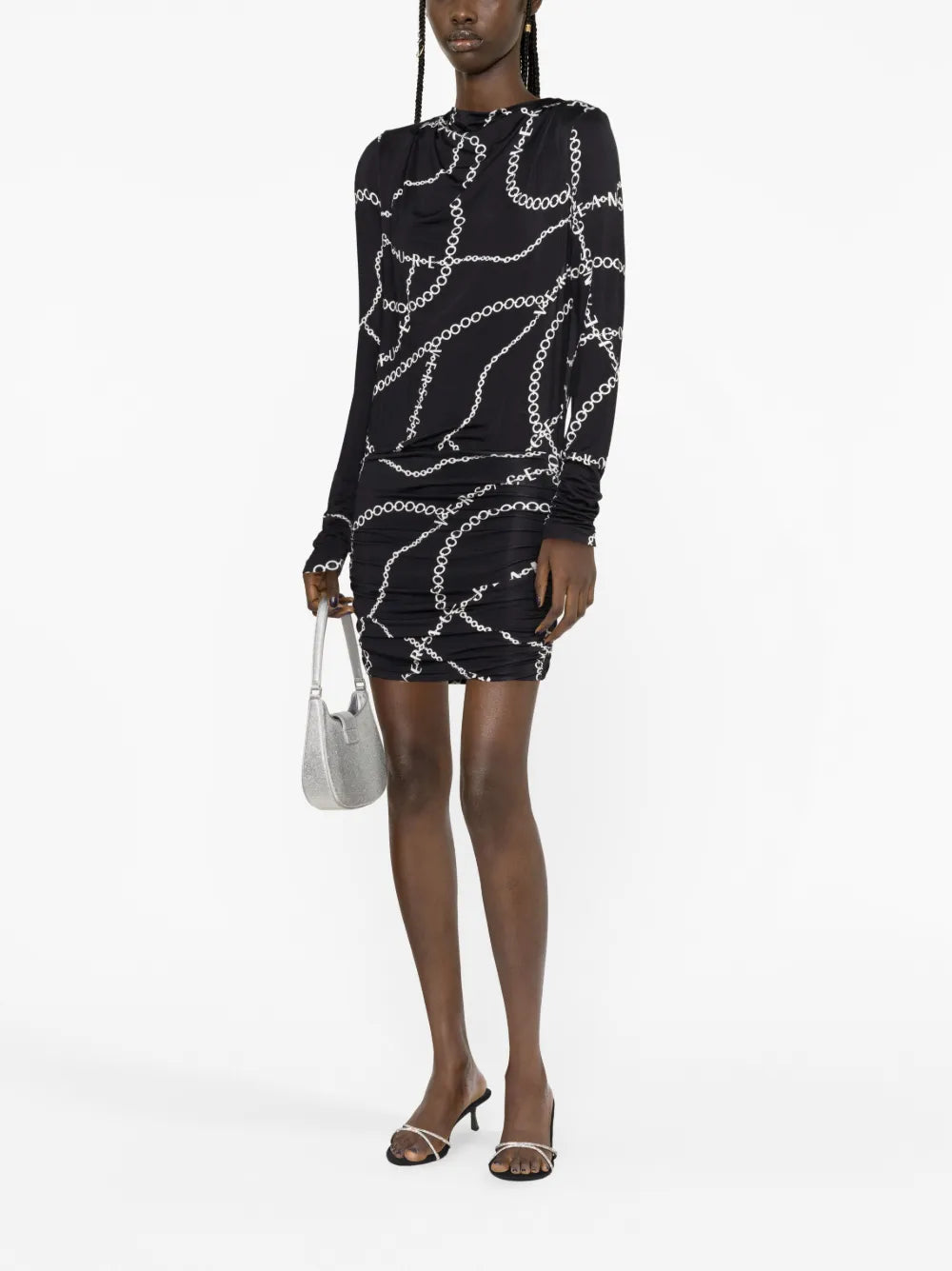 Necklace-Print Open-Back Minidress