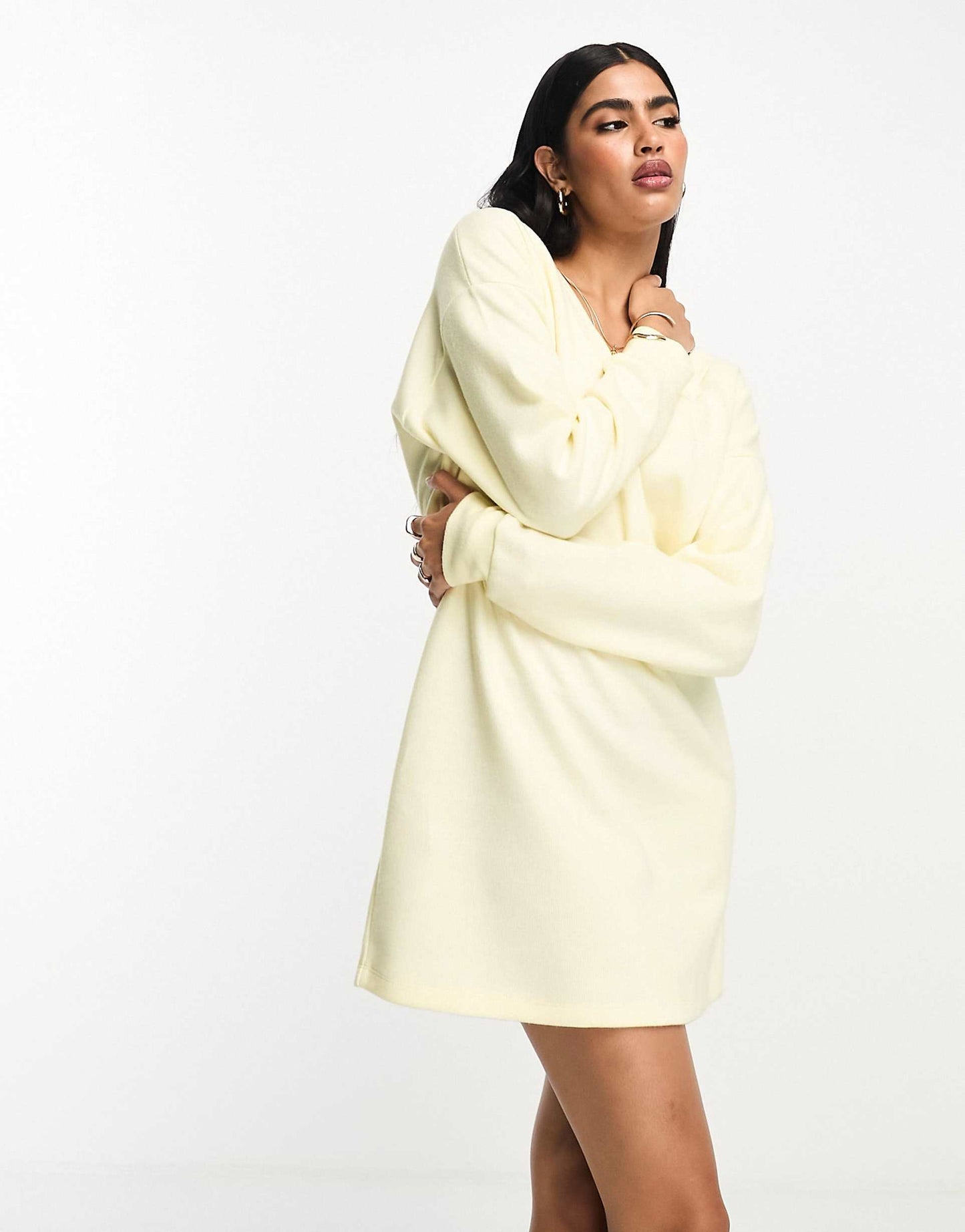 Supersoft Slouchy V Neck Jumper Mini Dress
