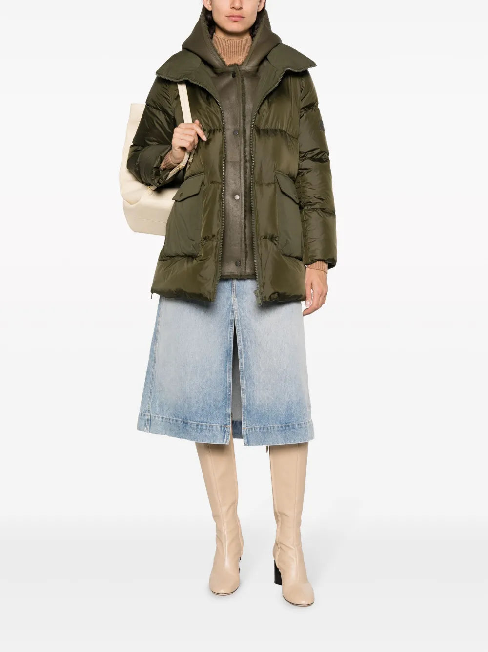 Shearling-Hood Down Jacket