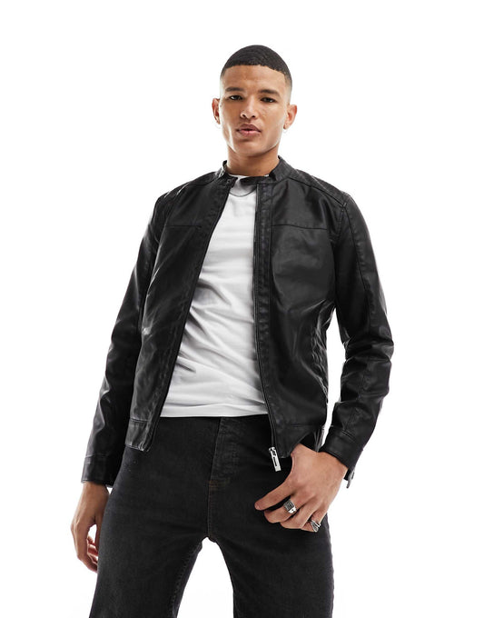 Faux Leather Racer Jacket