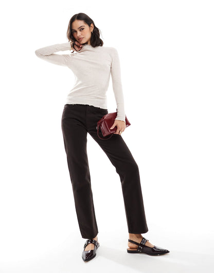 Lettuce Edge High Neck Ribbed Top