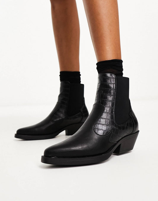 Faux Croc Detail Western Boot