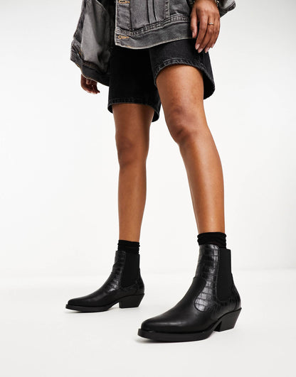Faux Croc Detail Western Boot