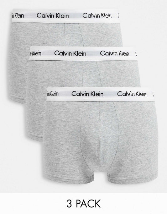 Cotton Stretch 3 Pack Low Rise Trunks With Logo Waistband